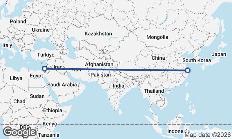 Shanghai to Tel Aviv-Yafo