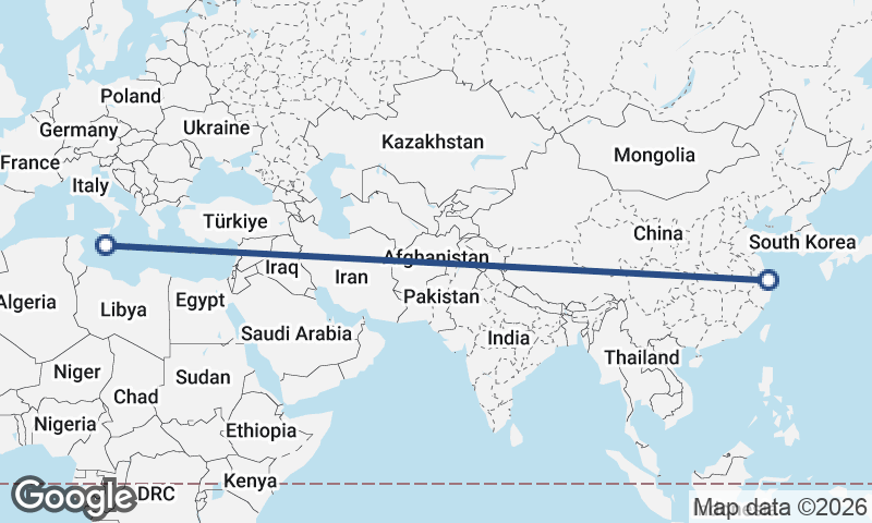 Shanghai to Valletta