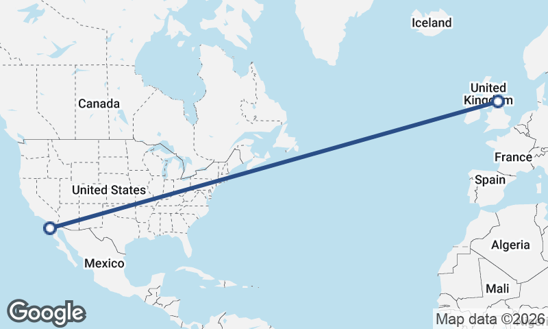 Ensenada to Newcastle upon Tyne