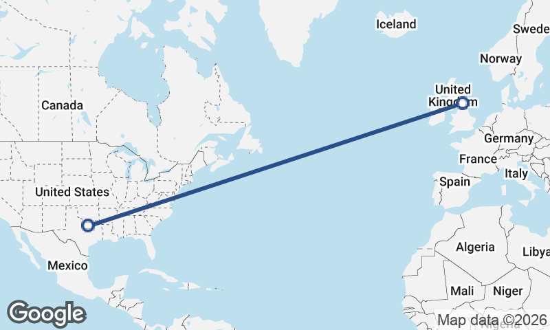 Fort Worth to Newcastle upon Tyne
