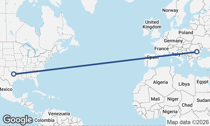 Dallas to Bucharest