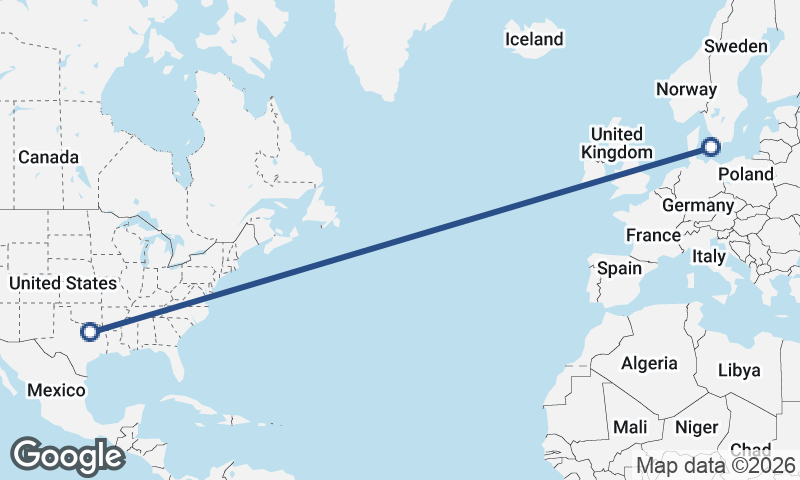 Dallas to Copenhagen