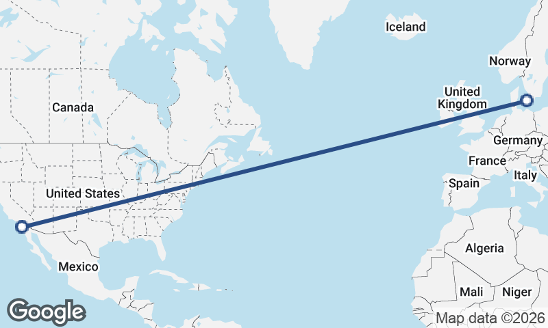 San Diego to Copenhagen