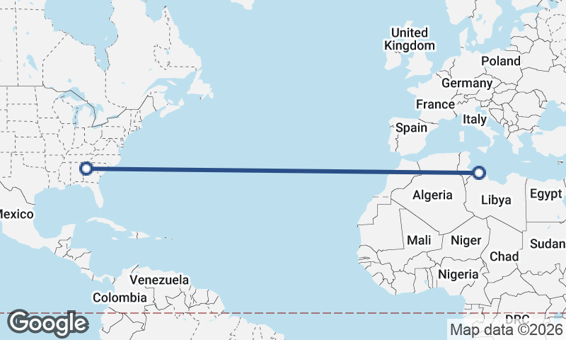 Atlanta to Tripoli