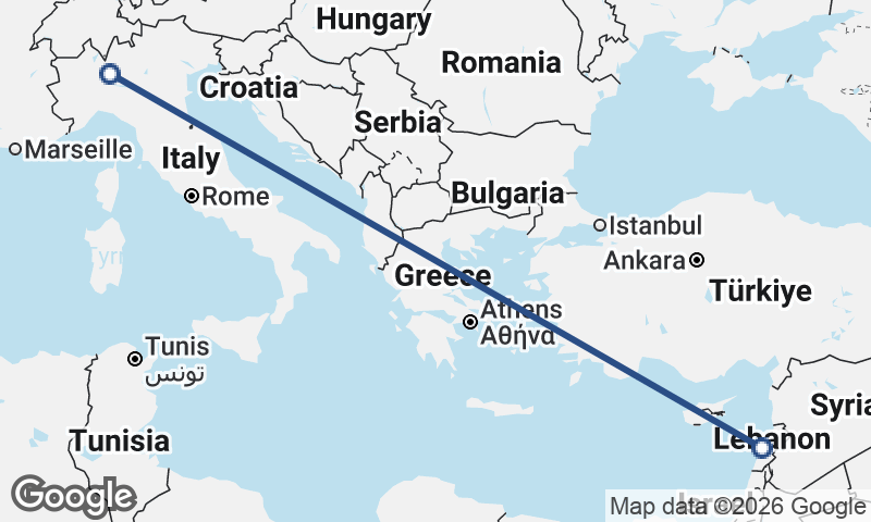 Beirut to Milan