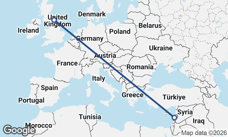 Beirut to Newcastle upon Tyne