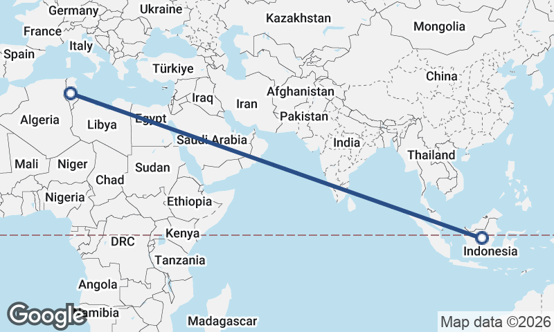 Tunisia to Indonesia