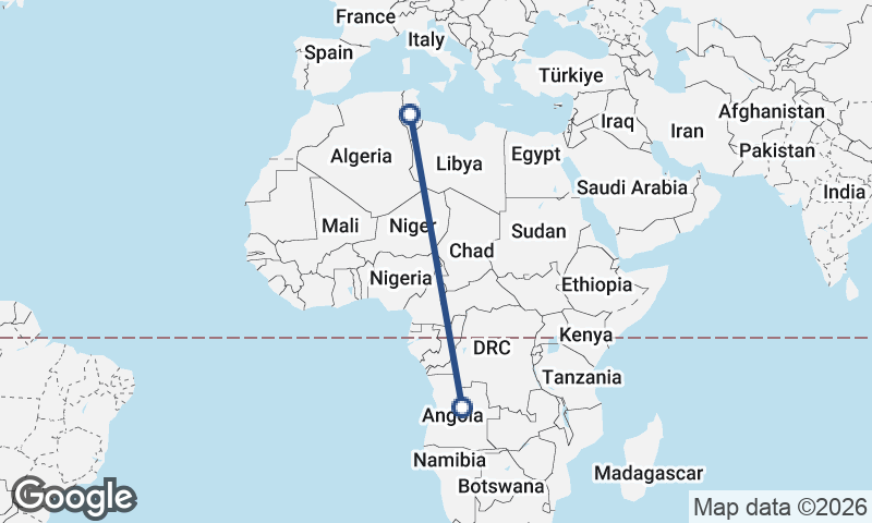 Tunisia to Angola
