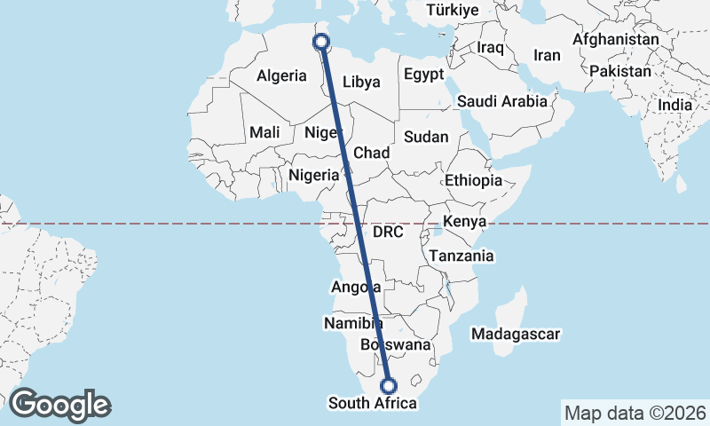 Tunisia to South Africa