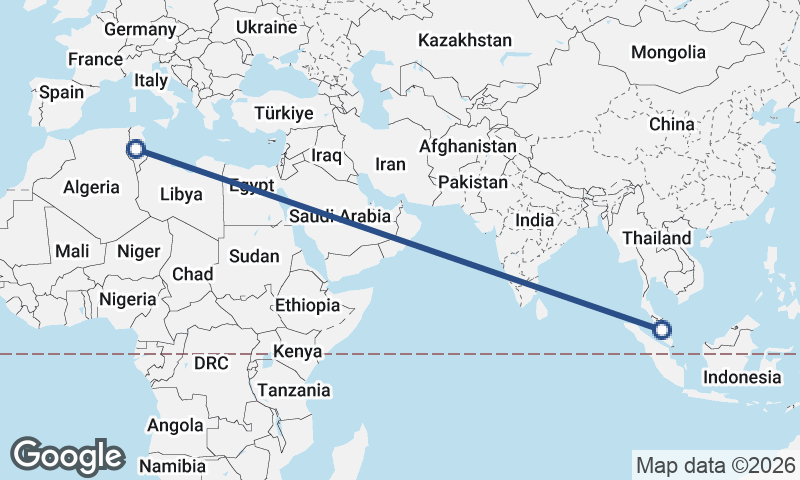 Tunisia to Malaysia