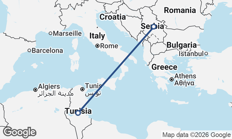 Tunisia to Serbia