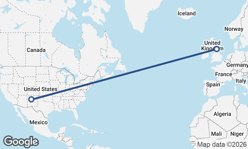 Albuquerque to Newcastle upon Tyne