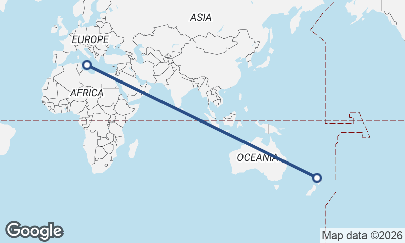 Valletta to Auckland