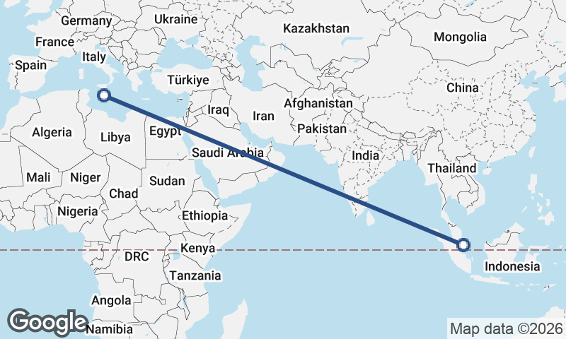 Valletta to Singapore