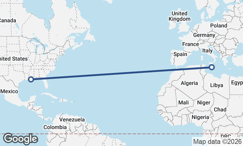 Valletta to New Orleans