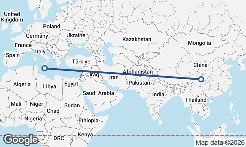 Valletta to Chengdu