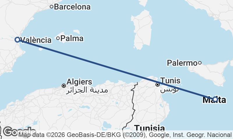 Valletta to Valencia