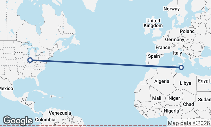 Valletta to Indianapolis