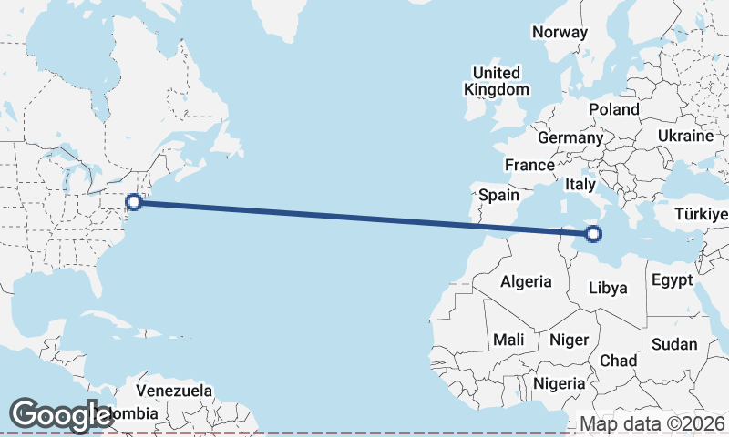 Valletta to New York