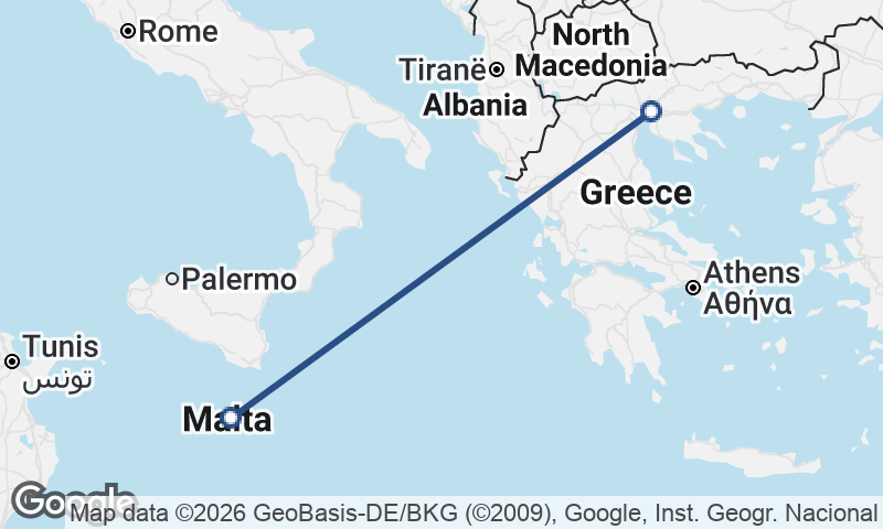 Valletta to Thessaloníki