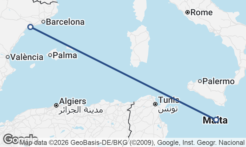 Valletta to Tarragona