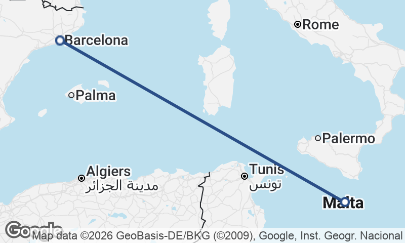 Valletta to Barcelona