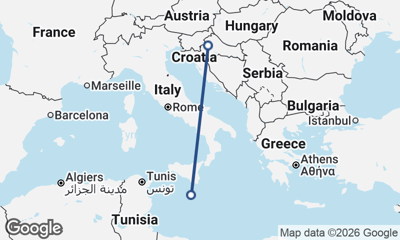 Valletta to Zagreb
