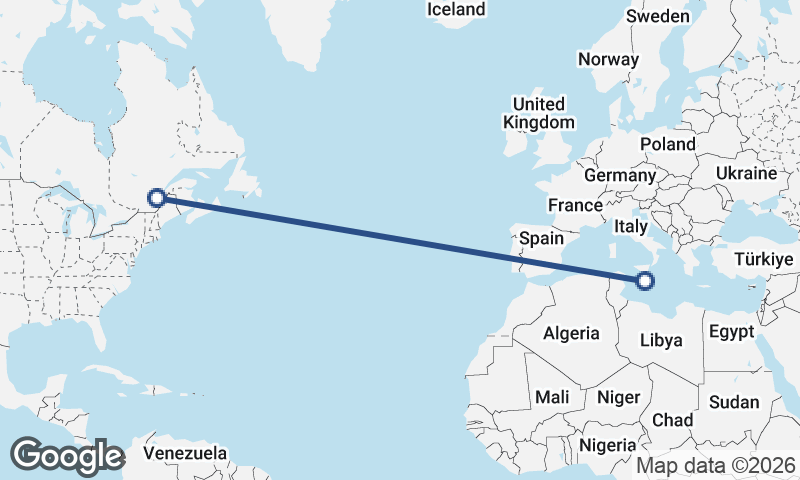Valletta to Québec