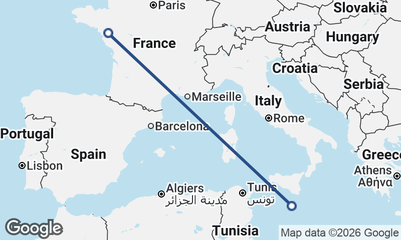 Valletta to Nantes