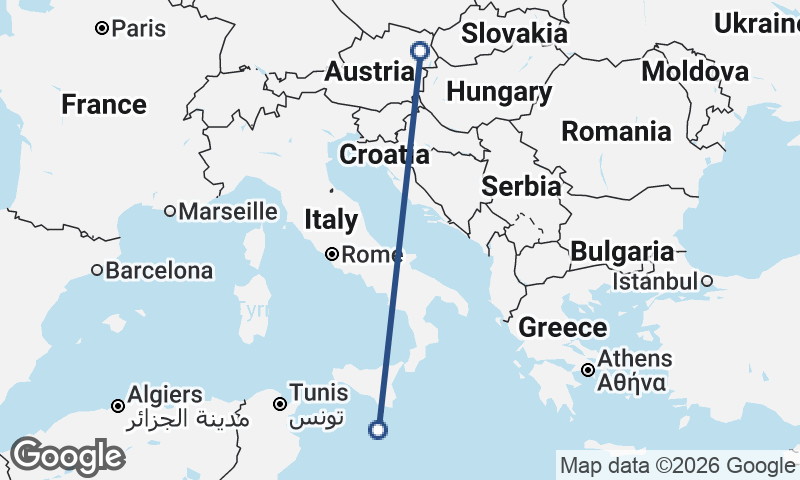 Valletta to Vienna
