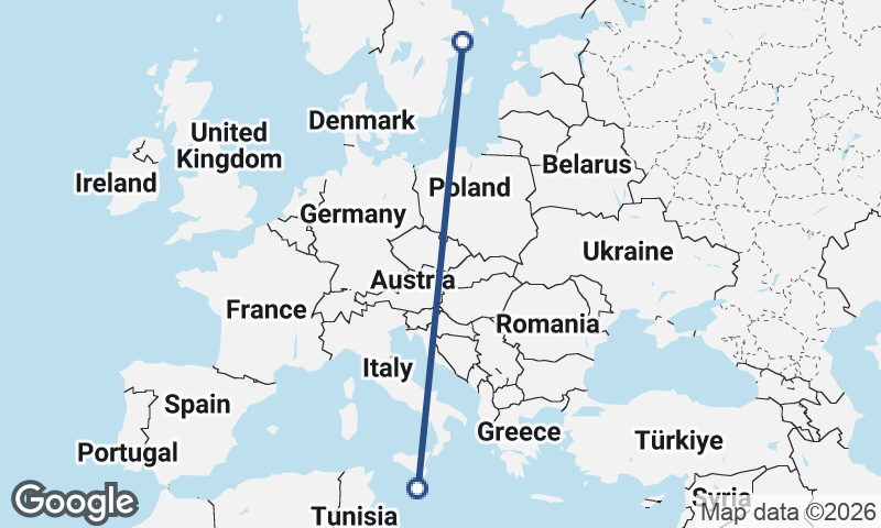 Valletta to Stockholm