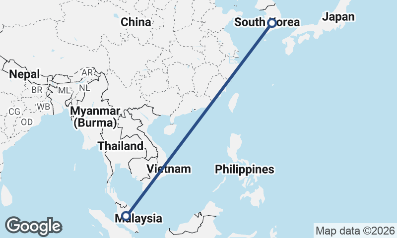 South Korea to Malaysia