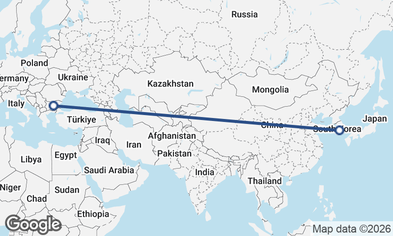 South Korea to Bulgaria