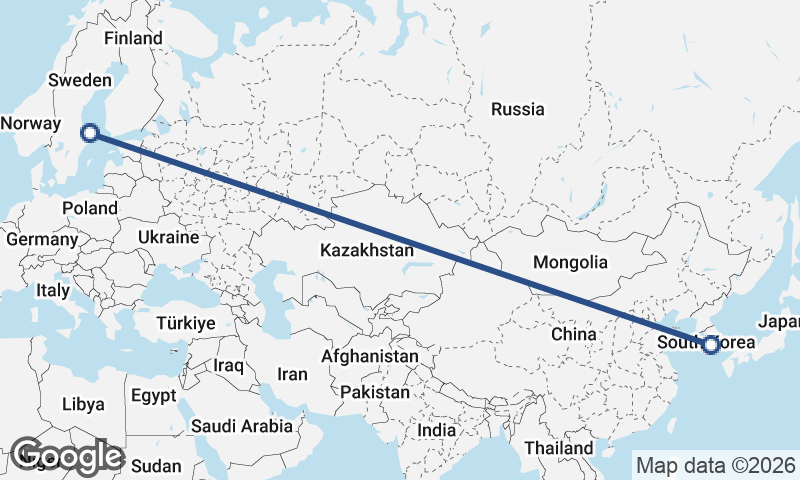 South Korea to Sweden