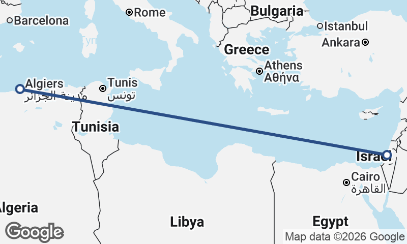 Algiers to Tel Aviv-Yafo