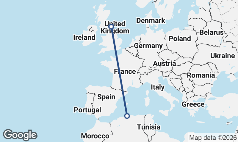 Algiers to Newcastle upon Tyne