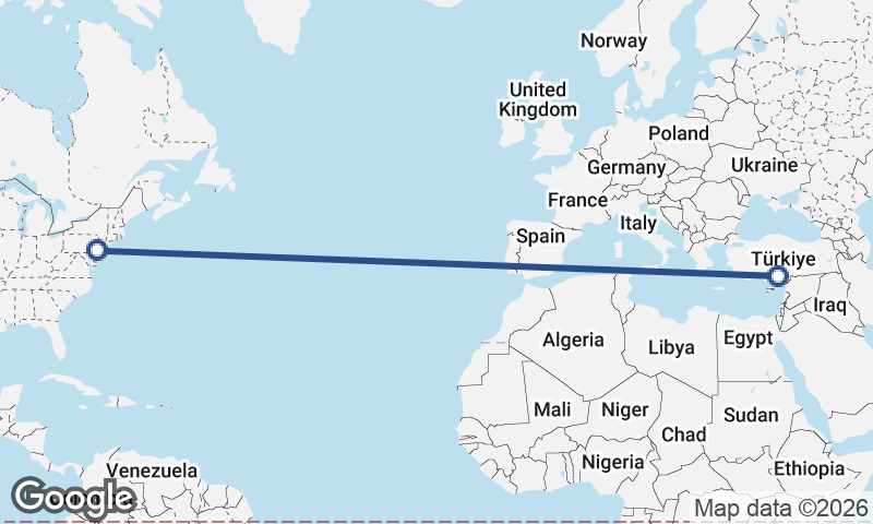 Mersin to Philadelphia