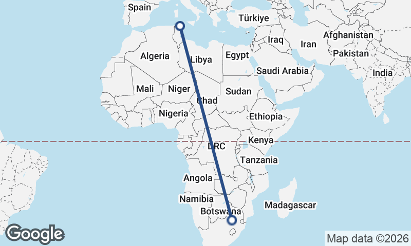 Tunis to Johannesburg