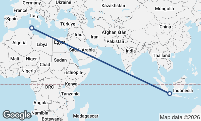 Tunis to Jakarta