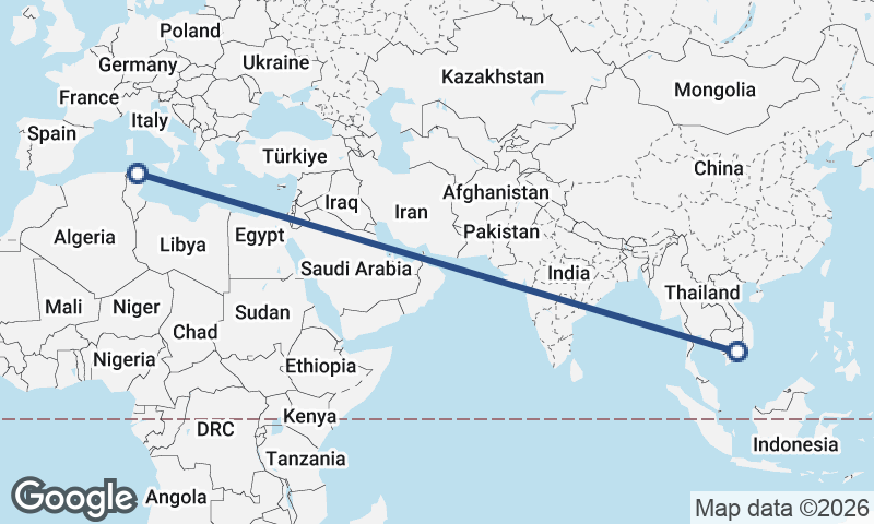 Tunis to Ho Chi Minh City