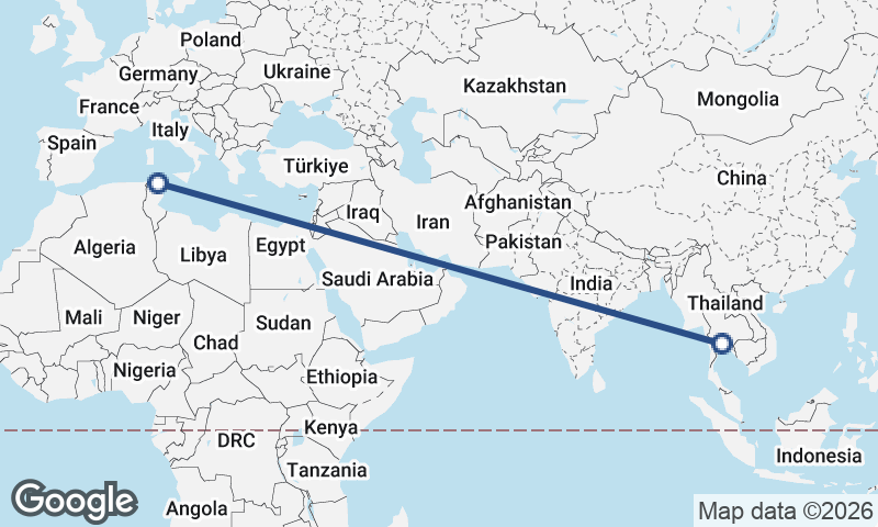 Tunis to Bangkok