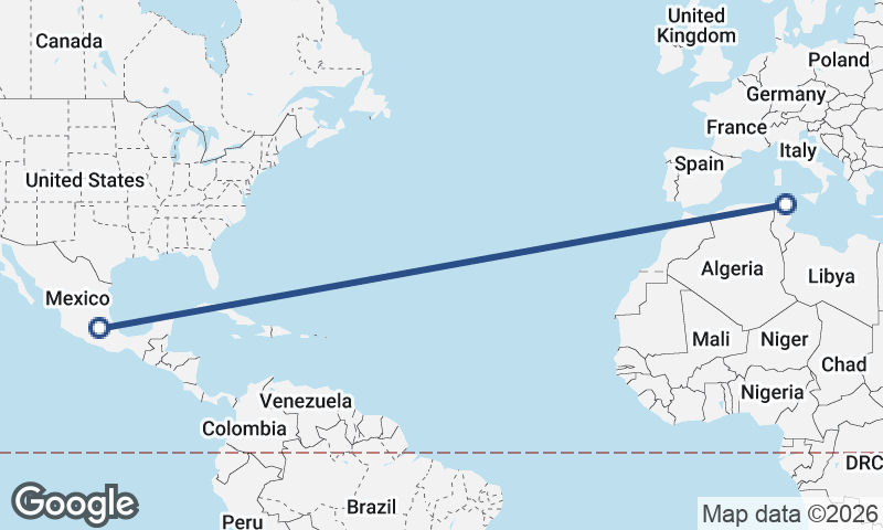 Tunis to Mexico City