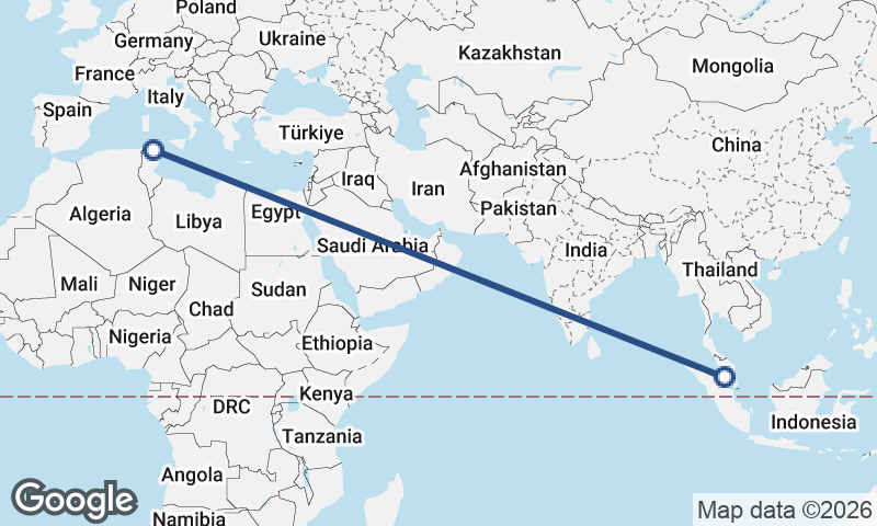 Tunis to Kuala Lumpur