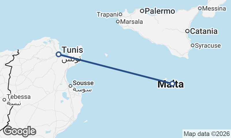 Tunis to Valletta