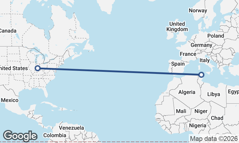 Tunis to Indianapolis