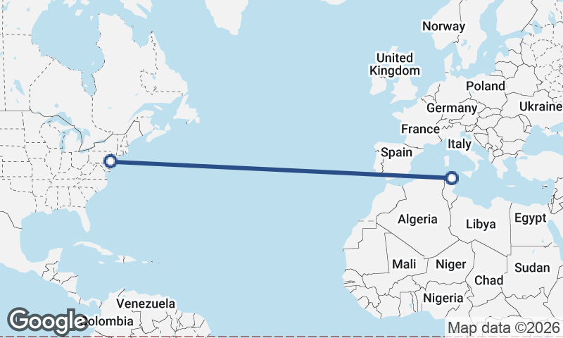 Tunis to Philadelphia