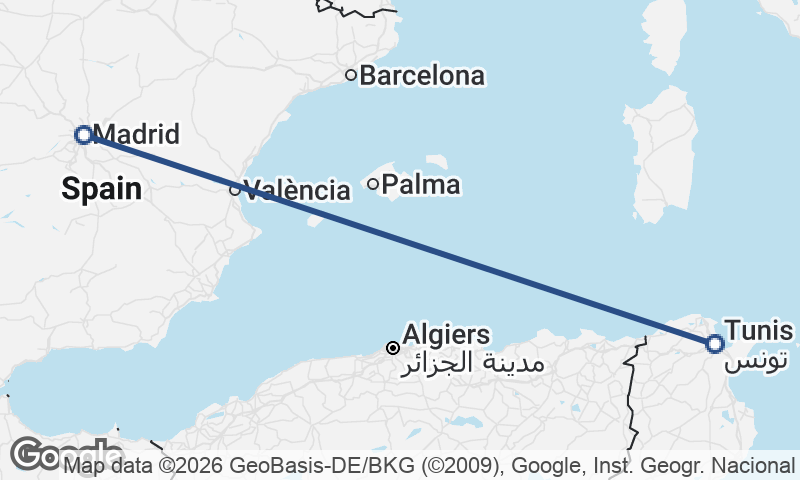 Tunis to Madrid