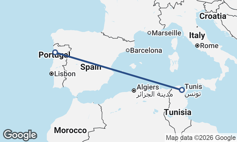 Tunis to Porto