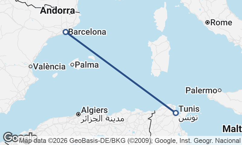 Tunis to Barcelona