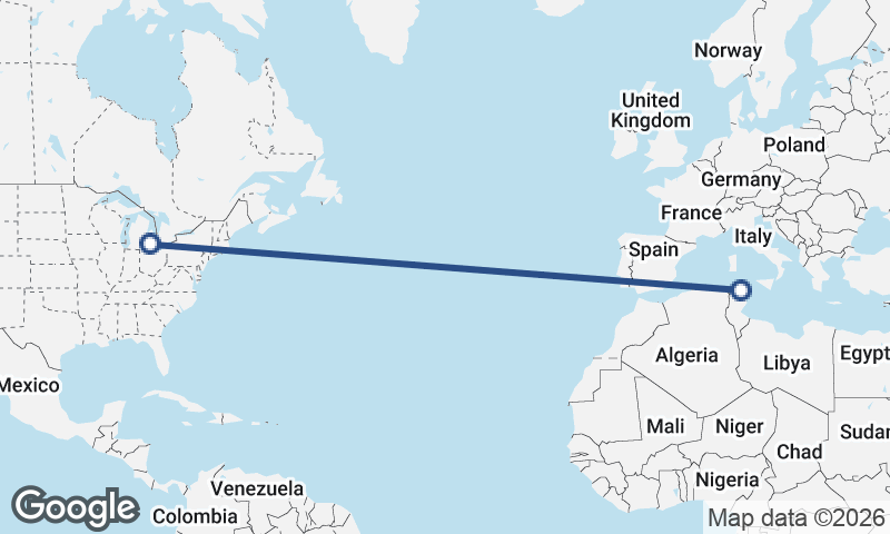 Tunis to Detroit